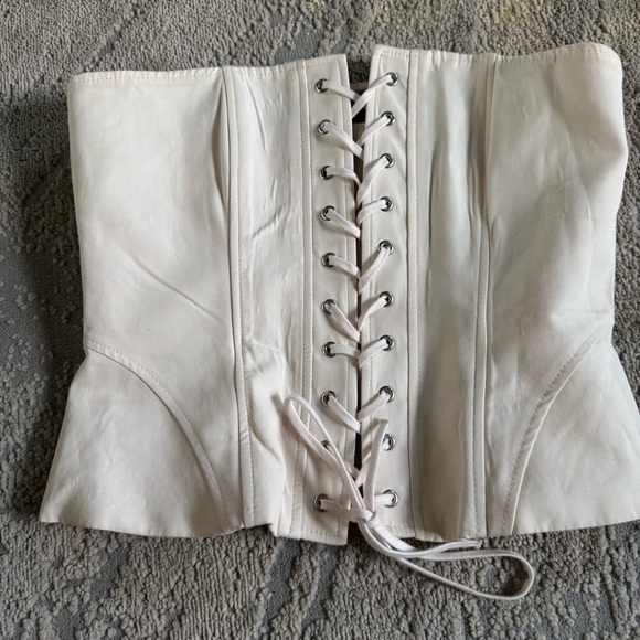 Zara corset top lace front ecru cream color zip back cropped cotton small - Picture 3 of 10